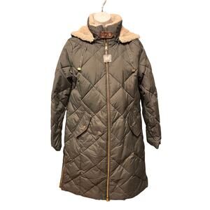 Lauren Ralph Lauren Quilted Down Coat SP Green Hooded Long Puffer Jacket